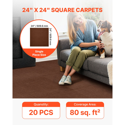 Πλακάκια χαλιού VEVOR 610x610 mm 20 τεμάχια αυτοκόλλητα χαλιά με αυτοκόλλητο καφέ χρώμα