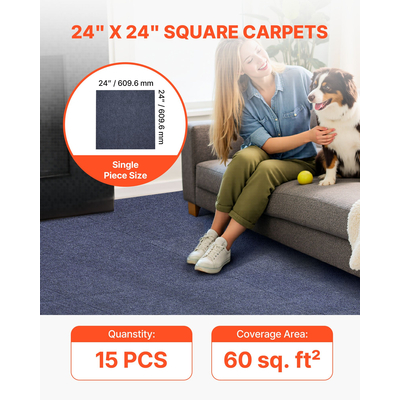 Πλακάκια χαλιού VEVOR 610x610 mm 15 τεμάχια αυτοκόλλητα χαλιά αποκολλούμενα και κολλημένα σε γκρι χρώμα