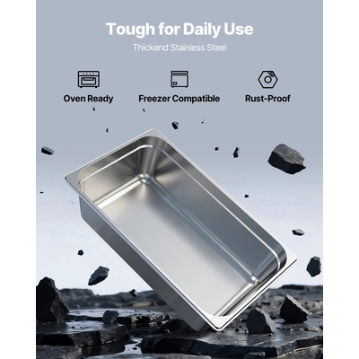 VEVOR Τηγάνι ξενοδοχείου πλήρους μεγέθους, ατμοκίνητο, βάθους 6 ιντσών, από ανοξείδωτο ατσάλι, 1 τεμάχιο