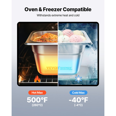 Τηγάνια ξενοδοχείου VEVOR 1/6, βάθους 4 ιντσών, από ανοξείδωτο ατσάλι, 6 τεμάχια