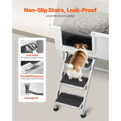 Μπανιέρα περιποίησης σκύλου VEVOR 96,5 cm από ανοξείδωτο ατσάλι με σκάλα και αριστερή πόρτα