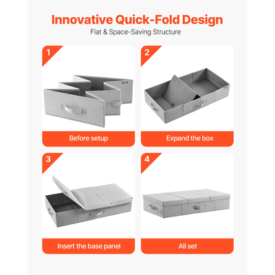 VEVOR Αποθήκευση κάτω από το κρεβάτι 48L Πτυσσόμενο κουτί κάτω από το κρεβάτι για οργάνωση ρούχων 2 τεμάχια
