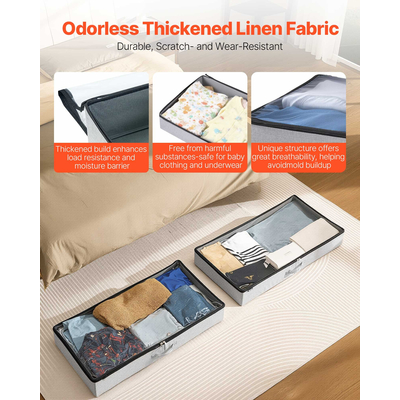 VEVOR Κουτί Οργάνωσης Παπουτσιών 45L με Αποθήκευση Κάτω από το Κρεβάτι και Διαφανές Καπάκι, 2 Τεμάχια
