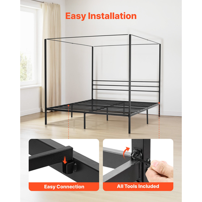 VEVOR Κρεβάτι King Size με Σκελετό, Μεταλλικό Κρεβάτι με Σκελετό και Τέσσερις Πόστερ, Μαύρο