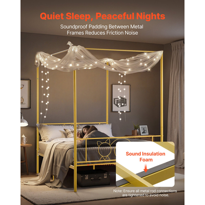 VEVOR Κρεβάτι με ουρανό πλήρους μεγέθους, μεταλλικό κρεβάτι με κεφαλάρι και τέσσερις αφίσες