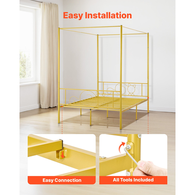 VEVOR Κρεβάτι με ουρανό πλήρους μεγέθους, μεταλλικό κρεβάτι με κεφαλάρι και τέσσερις αφίσες