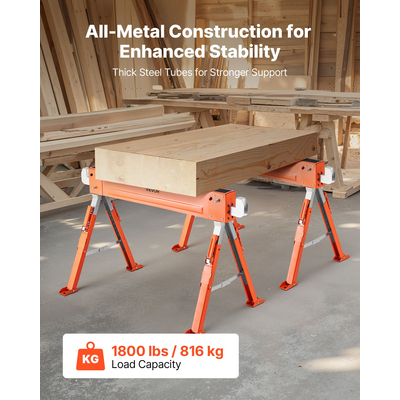 Πάγκος εργασίας VEVOR Saw Horses 2 τεμαχίων βαρέως τύπου, ρυθμιζόμενο ύψος φορτίου 1800 λίβρες