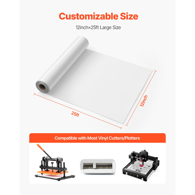 Σίδερο βινυλίου μεταφοράς θερμότητας VEVOR HTV σε ρολό βινυλίου 304,8 x 7260mm γυαλιστερό λευκό