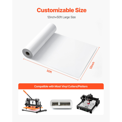 Σίδερο βινυλίου μεταφοράς θερμότητας VEVOR HTV σε ρολό βινυλίου 304,8 x 15240mm γυαλιστερό λευκό