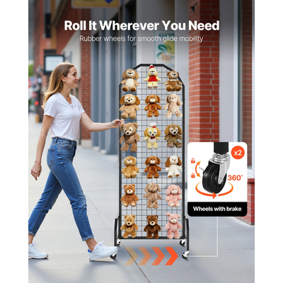 VEVOR Πάνελ τοίχου με πλέγμα 2 τεμαχίων, ράφι επίδειξης από σύρμα 600 x 1640 mm με ρόδες και γάντζους