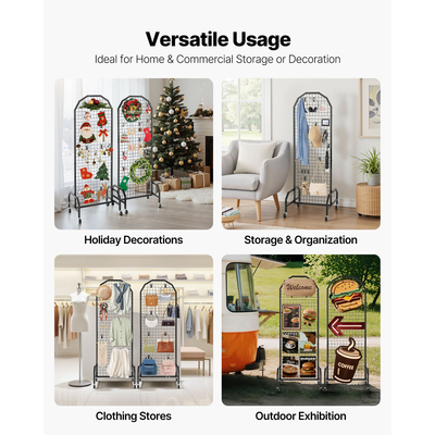 VEVOR Πάνελ τοίχου με πλέγμα 2 τεμαχίων, ράφι επίδειξης από σύρμα 600 x 1640 mm με ρόδες και γάντζους