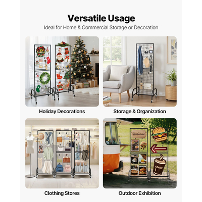 VEVOR 3 τεμάχια πάνελ τοίχου με πλέγμα, ράφια προβολής από σύρμα 600 x 1640mm με ρόδες και γάντζους