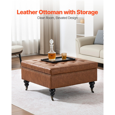 VEVOR 31 ιντσών τετράγωνο δερμάτινο τραπεζάκι σαλονιού με αποθηκευτικό χώρο για σαλόνι