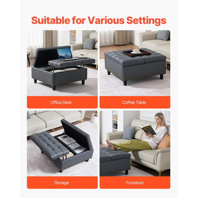 VEVOR 31 ιντσών τετράγωνο δερμάτινο τραπεζάκι σαλονιού με αποθηκευτικό χώρο για σαλόνι