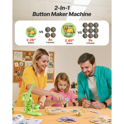 Μηχανή κατασκευής κουμπιών VEVOR Πλαστική μηχανή κατασκευής καρφιτσών 58 mm / 75 mm με 200 τεμάχια ανταλλακτικά