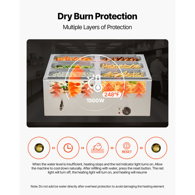 VEVOR Επαγγελματικός Θερμαντήρας Φαγητού 6 Τηγανιών 1500W Επιτραπέζιος Μπεν Μαρί Μπουφέ με Καπάκι