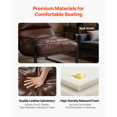 Πολυθρόνα VEVOR Accent Μοντέρνα Πολυθρόνα από PU δέρμα με μεταλλικό σκελετό, καφέ