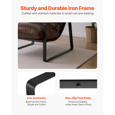 Πολυθρόνα VEVOR Accent Μοντέρνα Πολυθρόνα από PU δέρμα με μεταλλικό σκελετό, καφέ