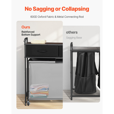 VEVOR Διαλογέας Πλυντηρίου 3 Τμημάτων με Ρολαριστό Καλάθι Πλυντηρίου με Συρτάρια, Γάντζους και Ρόδες