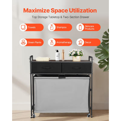 VEVOR Διαλογέας Πλυντηρίου 3 Τμημάτων με Ρολαριστό Καλάθι Πλυντηρίου με Συρτάρια, Γάντζους και Ρόδες