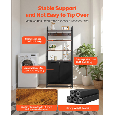 VEVOR 4 Επίπεδη Ψηλή Καλάθι Πλυντηρίου με Ράφια & Γάντζους 2 Τμημάτων