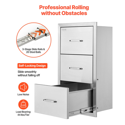 Συρτάρια εξωτερικού χώρου κουζίνας VEVOR με τριπλή πρόσβαση για μπάρμπεκιου, νησίδα 18,5x22,5x22,5 ίντσες