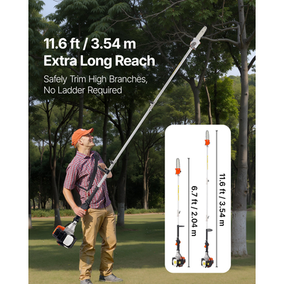 VEVOR Αερόβιο κονταροπρίονο 33CC 2-χρονο ασύρματο κλαδευτήρι δέντρων με ράβδο κοπής 8 ιντσών