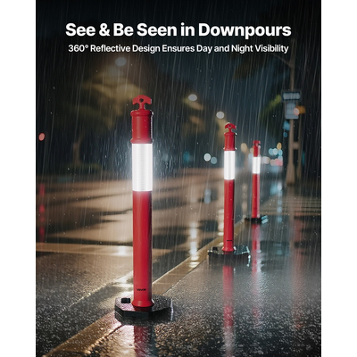 Στύλοι οριοθέτησης κυκλοφορίας VEVOR 3 τεμαχίων, κώνοι ασφάλειας κυκλοφορίας 1140 mm με βάση με βάρη και ανακλαστικές ταινίες, βαρέως τύπου στύλοι οριοθέτησης για εργοτάξιο, χώρο στάθμευσης, έλεγχος πλήθους, κόκκινο