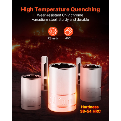 Σετ εργαλείων μηχανικής VEVOR Σετ καρυδάκια 450 τεμαχίων με πορτοκαλί συρτάρι 6,4/9,5/12,7 mm