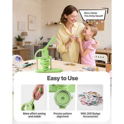 Μηχανή κατασκευής κουμπιών VEVOR, 32 mm / 58 mm 2 σε 1, Πλαστική μηχανή κατασκευής καρφιτσών με 200 τεμάχια κουμπιών, Κόφτης κύκλων και Μαγικό βιβλίο, Ενισχυμένη εργονομική λαβή, για DIY εμβλήματα, Εξατομικευμένες καρφίτσες, Πράσινο