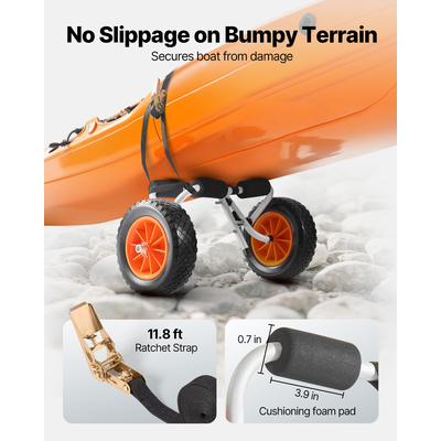 Καρότσι καγιάκ VEVOR, Χωρητικότητα φορτίου 90 kg, Πτυσσόμενο καρότσι καγιάκ με συμπαγή ελαστικά 25,4 cm & 1 ιμάντα καστάνιας, Καρότσι σανίδας για μεταφορά καγιάκ, κανό, σανίδων κωπηλασίας, χαλιών επίπλευσης, σκαφών Jon