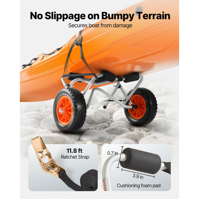 Καρότσι καγιάκ VEVOR, Χωρητικότητα φορτίου 113,4 kg, Πτυσσόμενο καρότσι καγιάκ με συμπαγή ελαστικά 25,4 cm & 1 ιμάντα καστάνιας, Καρότσι σανίδας για μεταφορά καγιάκ, κανό, σανίδων κωπηλασίας, χαλιών επίπλευσης, σκαφών Jon