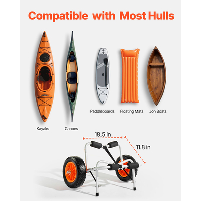 Καρότσι καγιάκ VEVOR, Χωρητικότητα φορτίου 113,4 kg, Πτυσσόμενο καρότσι καγιάκ με συμπαγή ελαστικά 25,4 cm & 1 ιμάντα καστάνιας, Καρότσι σανίδας για μεταφορά καγιάκ, κανό, σανίδων κωπηλασίας, χαλιών επίπλευσης, σκαφών Jon
