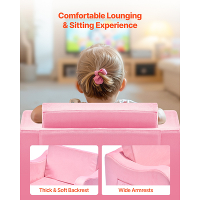 Παιδικός καναπές VEVOR 2 σε 1, Πτυσσόμενος μαλακός καναπές για νήπια με μπράτσα, Κατασκευασμένος από σφουγγάρι 28D & κοντό πέλος, Μετατρέψιμη καρέκλα νηπίου σε ξαπλώστρα, Παιδικός καναπές πτυσσόμενος για διασκεδαστικό παιχνίδι ή άνετη χαλάρωση, M, Ροζ