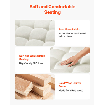 Μεγάλο τετράγωνο τραπεζάκι σαλονιού VEVOE, τραπεζάκι σαλονιού με φουντωτά 87,5 cm με αποθηκευτικό χώρο από μασίφ ξύλο, υποπόδιο από μασίφ λινό για υπνοδωμάτιο και σαλόνι, 400 λίβρες, υπόλευκο