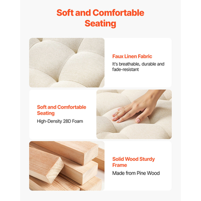 Μεγάλο στρογγυλό τραπεζάκι σαλονιού VEVOE, τραπεζάκι σαλονιού με φούντες 81 cm με αποθηκευτικό χώρο από μασίφ ξύλο, υποπόδιο από μασίφ λινό για υπνοδωμάτιο και σαλόνι, 350 λίβρες, χρώμα λινού