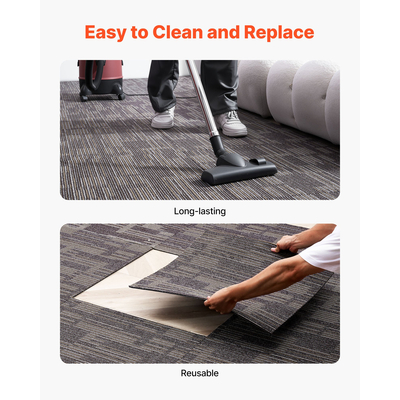 Πλακάκια χαλιού VEVOR Επαναχρησιμοποιούμενα 610x610 mm, 24 τεμάχια αρθρωτό τετράγωνο χαλί, Εμπορικό δάπεδο με μαλακή επένδυση για κάλυψη χωρίς ραφές 8,9㎡, Εύκολη αντικατάσταση DIY για σαλόνι, υπνοδωμάτιο εσωτερικού χώρου, γκρι & καφέ