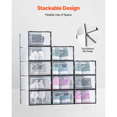 Κουτιά αποθήκευσης παπουτσιών VEVOR, 12 τεμάχια, στοιβαζόμενα, μέγεθος 11, μαύρο