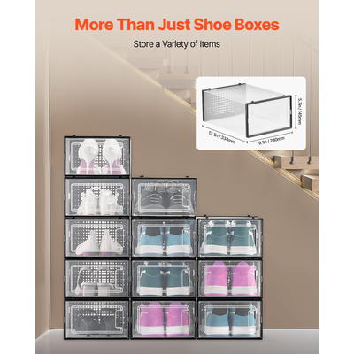 Κουτιά αποθήκευσης παπουτσιών VEVOR, 12 τεμάχια, στοιβαζόμενα, μέγεθος 11, μαύρο