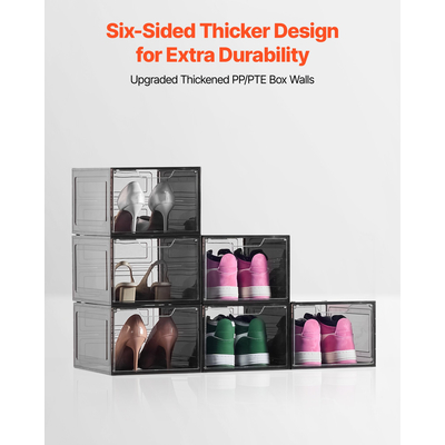 Κουτιά αποθήκευσης παπουτσιών VEVOR 6 τεμάχια στοιβαζόμενα κουτιά παπουτσιών US μέγεθος 13 διαφανή μαύρα