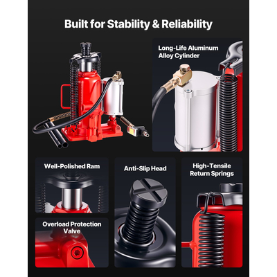 Υδραυλικός γρύλος VEVOR Air με φιάλη, γρύλος υψηλής ανύψωσης 20 τόνων (44092 λίβρες) για επισκευή αυτοκινήτου, κόκκινος