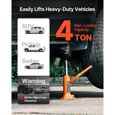 Υδραυλικός γρύλος μπουκαλιού VEVOR, γρύλος υψηλής ανύψωσης 4 τόνων (8818,4 λίβρες) Επισκευή αυτοκινήτων και αυτοκινήτων
