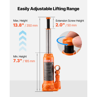 Υδραυλικός γρύλος μπουκαλιού VEVOR, γρύλος υψηλής ανύψωσης 4 τόνων (8818,4 λίβρες) Επισκευή αυτοκινήτων και αυτοκινήτων