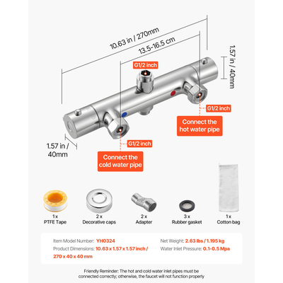 Θερμοστατική βαλβίδα ντους VEVOR, θερμοστατική βαλβίδα ανάμειξης ασφαλούς κλειδώματος 38℃, βαλβίδες ελέγχου θερμοκρασίας βρύσης ντους ζεστού και κρύου νερού με σταθερή θερμοκρασία νερού για μπάνιο, τροχόσπιτο, τροχόσπιτο
