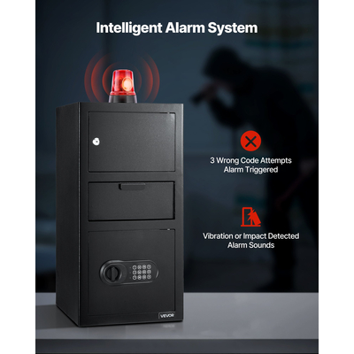 Χρηματοκιβώτιο VEVOR 3,6 κυβικών ποδιών με δυνατότητα πτώσης, μεγάλης χωρητικότητας με μπροστινή υποδοχή πτώσης και ψηφιακό πληκτρολόγιο, βαρέως τύπου 3 επιπέδων χρηματοκιβώτιο με εφεδρικά κλειδιά για μετρητά, τραπεζικό κουπόνι, κοσμήματα, έγγραφα, χαρτονομίσματα, μαύρο