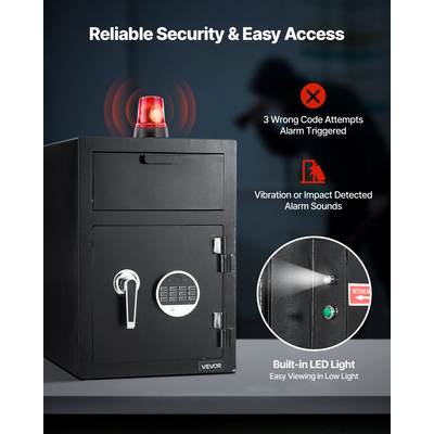 Χρηματοκιβώτιο VEVOR 1,2 κυβικών ποδιών με δυνατότητα πτώσης, μεγάλης χωρητικότητας με μπροστινή υποδοχή πτώσης και ψηφιακό πληκτρολόγιο, βαρέως τύπου 2 επιπέδων χρηματοκιβώτιο με εφεδρικά κλειδιά για μετρητά, τραπεζικό κουπόνι, κοσμήματα, έγγραφα, χαρτονομίσματα, μαύρο