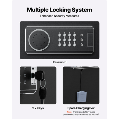 Χρηματοκιβώτιο όπλων VEVOR 6-8, Μακρύς θάλαμος όπλων για τουφέκια και πιστόλια, Πυράντοχο χρηματοκιβώτιο τυφεκίων γρήγορης πρόσβασης με 3 υποδοχές πυρομαχικών και 2 ρυθμιζόμενες βάσεις, Μεγάλο ψηφιακό ντουλάπι με κλείδωμα με κλειδί και κωδικό πρόσβασης