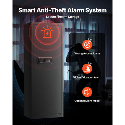 Χρηματοκιβώτιο όπλων VEVOR 6-8, Μακρύς θάλαμος όπλων για τουφέκια και πιστόλια, Πυράντοχο χρηματοκιβώτιο τυφεκίων γρήγορης πρόσβασης με 3 υποδοχές πυρομαχικών και 2 ρυθμιζόμενες βάσεις, Μεγάλο ψηφιακό ντουλάπι με κλείδωμα με κλειδί και κωδικό πρόσβασης