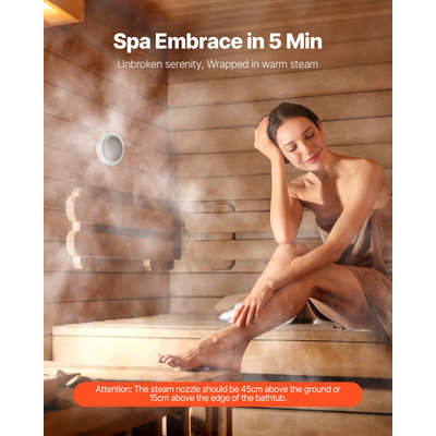 Γεννήτρια ατμού VEVOR, Σύστημα ντους ατμού 7,5 kW με χειριστήριο για οικιακή σάουνα, μπανιέρα-σπα, Εμπορικό κιτ αυτόματης αποστράγγισης με προστασία από υπερθέρμανση, ξηρή λειτουργία και υπερπίεση, απόδοση 10 λεπτών έως 24 ωρών, μαύρο
