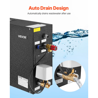 Γεννήτρια ατμού VEVOR, Σύστημα ντους ατμού 7,5 kW με χειριστήριο για οικιακή σάουνα, μπανιέρα-σπα, Εμπορικό κιτ αυτόματης αποστράγγισης με προστασία από υπερθέρμανση, ξηρή λειτουργία και υπερπίεση, απόδοση 10 λεπτών έως 24 ωρών, μαύρο